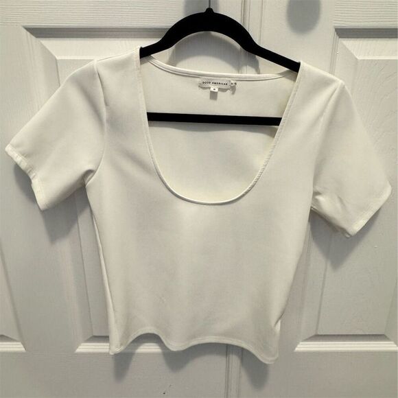 Good American Women's Lightweight Scuba Scoop Neck Stretch Crop Tee Size 2 - Picture 4 of 9